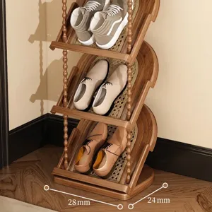 3-tier rattan texture shoe rack space saving vertical storage organizer for entryway