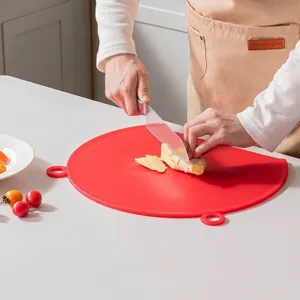Food-grade red circular TPU cutting board with anti-slip surface for home kitchen