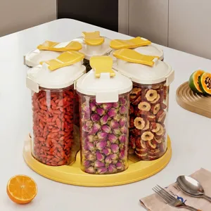 Rotating airtight cereal storage jar set with 6 containers and yellow lids