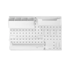 White minimalist no-drill pegboard organizer set for desk and stationery storage