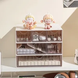 White 3-tier desktop storage box with transparent drawers for stationery and cosmetics