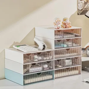 Large capacity stackable desktop storage drawers for stationery and cosmetics