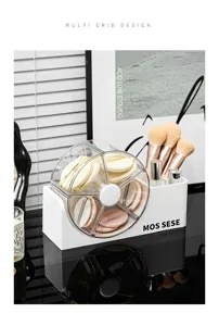 Moderner rotierender Make-up-Organizer für Puderquasten und Pinsel mit Staubschutzdeckel