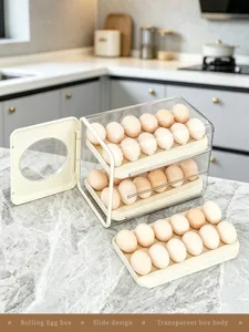 Vista detallada de la caja de almacenamiento de huevos rodante de varios niveles premium