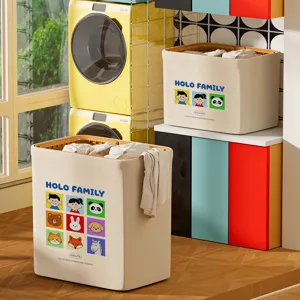 Large waterproof laundry basket with lid featuring cute Holo Family cartoon characters
