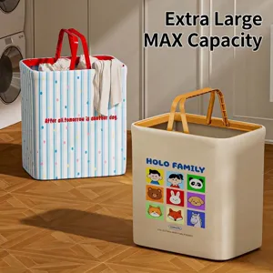 Large capacity waterproof laundry basket with portable handles and cute cartoon prints