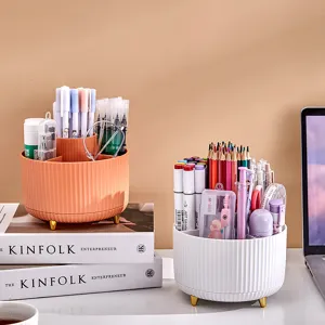 Rotating desktop organizer for makeup brushes and stationery with gold feet