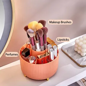 Rotating desktop makeup brush and lipstick organizer in an elegant orange finish