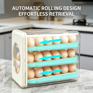 Organizador de huevos rodante automático de 3 niveles con diseño para ahorrar espacio