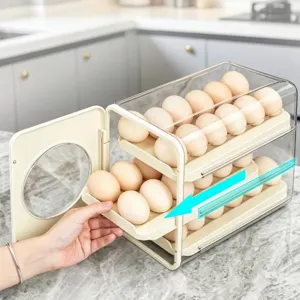 Práctica caja de almacenamiento de huevos transparente de dos niveles para nevera