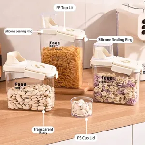 Juego de recipientes herméticos con tapas medidoras para cereales pasta y grano