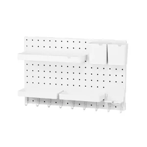 Organisateur de panneau perforé DIY blanc minimaliste avec crochets et bacs pour bureau