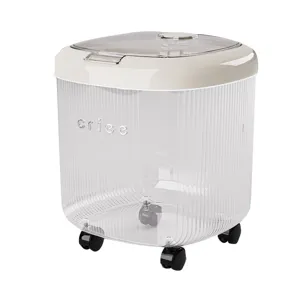 Large capacity transparent food-grade PP rice storage container with wheels and lid