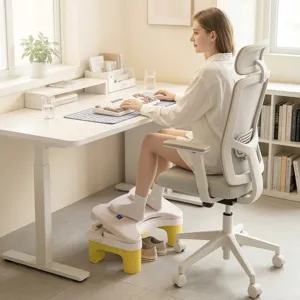 Ergonomic adjustable office footstool for under desk use in a modern workspace