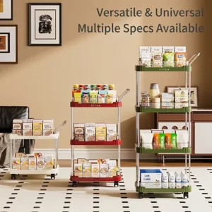 Versatile multi-tier mobile rolling storage cart trolley for kitchen and home storage