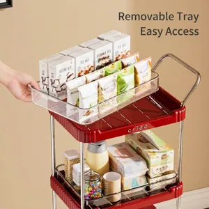 Multi-tier mobile kitchen rolling storage trolley with removable clear plastic trays
