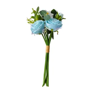 Elegant light blue artificial rose bouquet for home decor, weddings and bridal hand bouquets