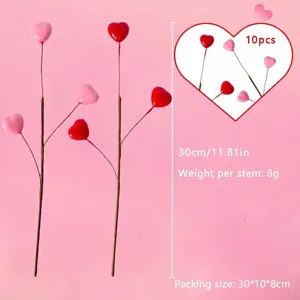 Set di 10 rami con cuori artificiali per San Valentino, decorazione festiva in rosso e rosa