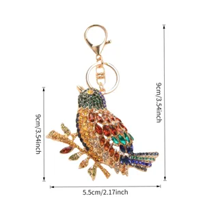 Detailed dimensions of the multi-color rhinestone bird magpie keychain for bag charm