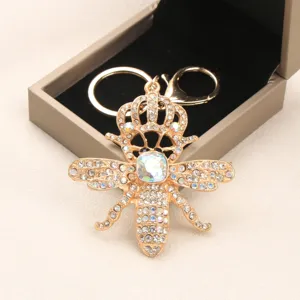 Vintage französischer Kronen-Bienen-Schlüsselanhänger mit Strass für schicke Handtaschen