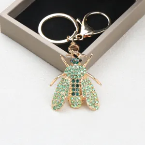 Eleganter Luxus Bienen Schlüsselanhänger mit grünen Kristallen und Goldlegierung