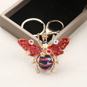 Vintage Strass Biene Schlüsselanhänger Für Damen Bunte Emaille Blume Taschenanhänger Gold Legierung Insekt Schlüsselring Geschenk