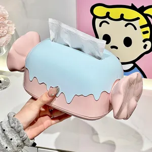 Caja de Pañuelos Creativa con Forma de Caramelo Estilo Crema Lindo Caja de Almacenamiento de Servilletas para Sala de Estar Dormitorio PP