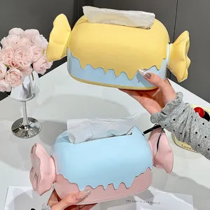 Caja de pañuelos creativa con forma de caramelo y diseño de goteo para sala de estar