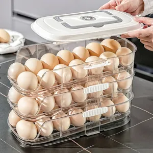 Caja de almacenamiento de huevos rodante de varias capas para refrigerador de cocina