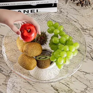 Corbeille à fruits ronde en verre de luxe avec motif géométrique et drainage