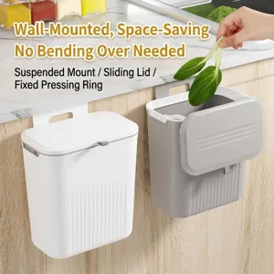 Wall Mounted Kitchen Trash Can With Lid Sliding Cover Cabinet Hanging Garbage Bin Plastic Compost Bin For Bathroom Living Room Office