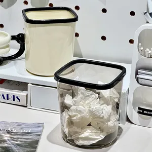 Mini poubelle de bureau minimaliste en styles crème et transparent pour le bureau