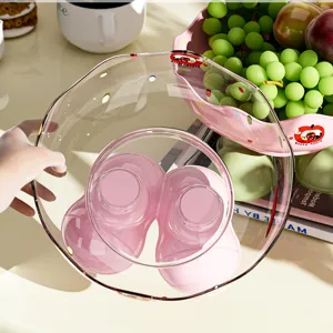 Élégant bol à fruits transparent à bord ondulé pour table basse de salon moderne