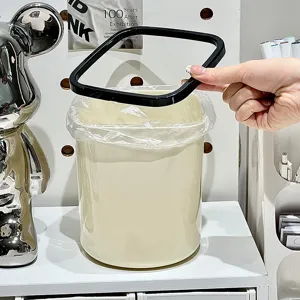Mini poubelle de bureau crème avec anneau de pression noir pour bureau et maison
