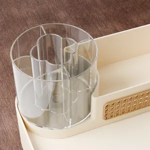 Minimalist cream large rectangular cosmetic organizer for vanity and tabletop storage
