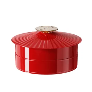 Traditional red circular divided snack storage box with gold Temple of Heaven inspired lid