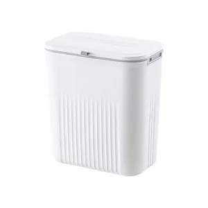 Minimalist white wall-mounted kitchen trash can with lid for cabinet and bathroom