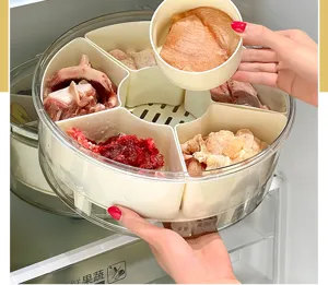 Detail view of a 6-grid sealed kitchen storage box used for meat in a refrigerator.