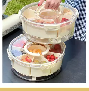 Stackable 6-grid transparent food storage container with handle for fruits and snacks