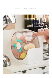 Nahaufnahme eines Make-up-Organizers mit einem transparenten, rotierenden Trommelfach