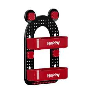 Wall-mounted double-layer pegboard storage rack for cosmetics in black and red