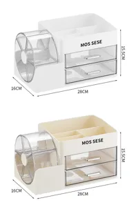 Make-up-Organizer mit drehbarem Bürstenhalter und Schubladen in zwei Farben 28x16x15,5 cm