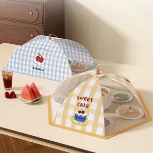 Foldable mesh food covers for dining table featuring cute cherry and sweet cake patterns