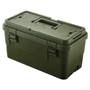 Durable heavy-duty army green portable storage box with secure latches and top handle