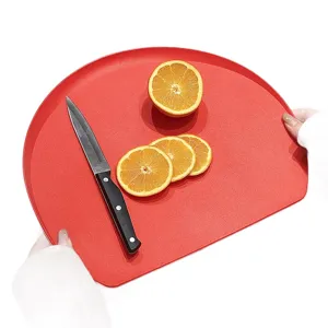 Red D-shaped anti-slip TPU cutting board for kitchen fruit and vegetable slicing
