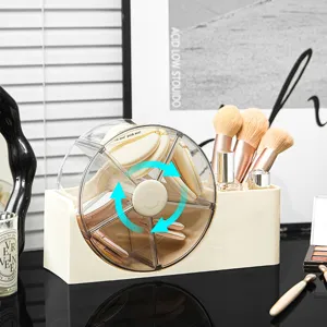 Großer drehbarer Make-up-Organizer mit Staubschutz für Puderquasten und Pinselset