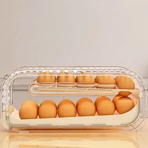 Caja de almacenamiento de huevos rodante automática de doble capa para refrigerador