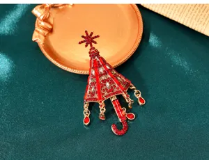Exquisite rote Strass-Regenschirm-Brosche mit hängenden Fransen im Vintage-Stil