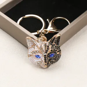 Vintage Fox Mask Keychain Alloy Rhinestone Enamel Bag Pendant Animal Fashion Key Ring Jewelry Gift For Women