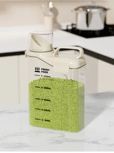 Large 2500ml transparent kitchen storage canister with capacity scale for dry grains